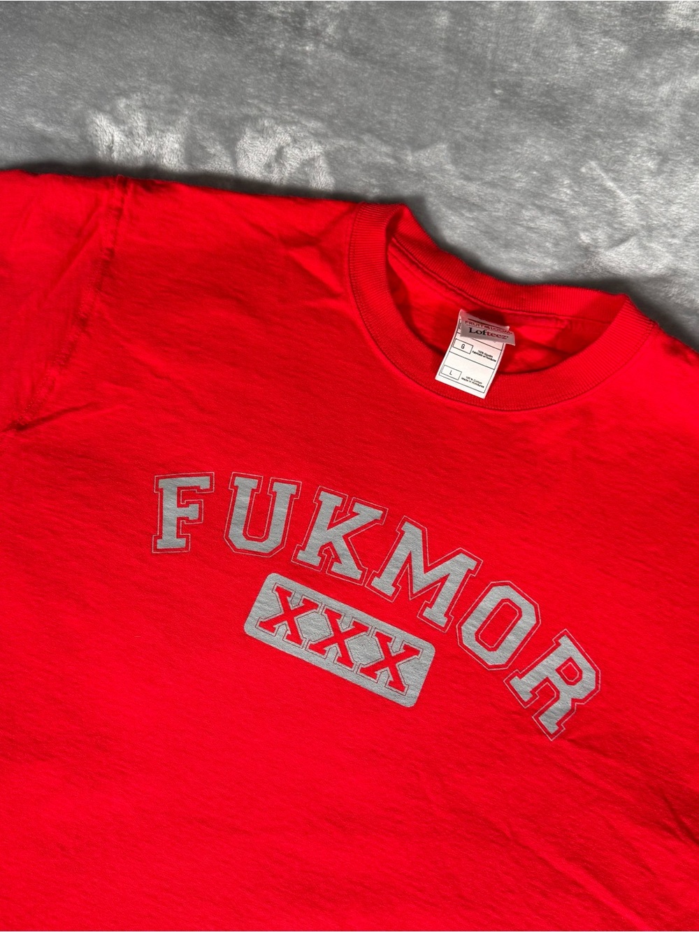 Vintage Fukmor College Parody T Shirt Mens L Slim Fit Funny Y2K Red